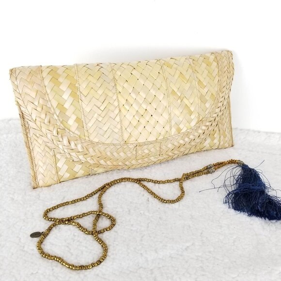 Vintage Handmade‎ Woven Straw Clutch Bag With Floral Lining《339》P - Picture 1 of 6